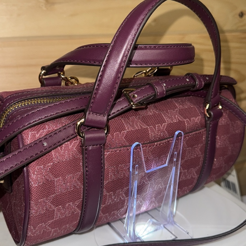 Michael Kors Zooey Medium Barrel Messenger Bag Mulberry Jacquard - Picture 7 of 16